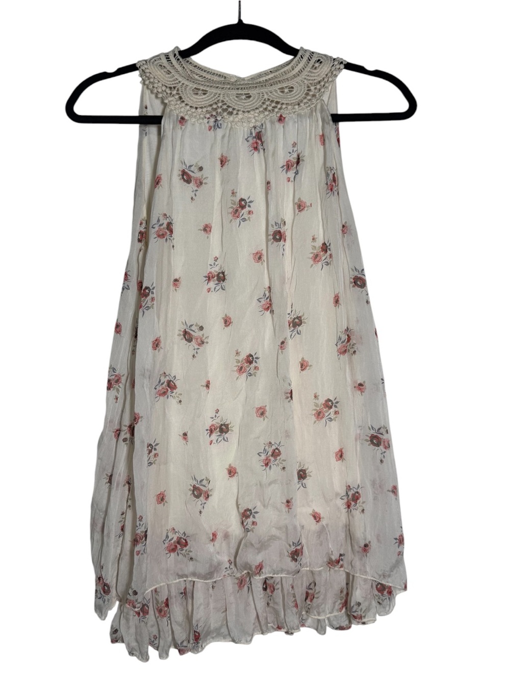 Ambra Silk Sleeveless Top Flowy Floral Pattern Lace Trim Size Medium Soft